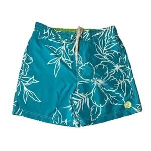 Caribbean‎ Joe Men's Hawaiian Swim Trunks Blue Drawstring Size M Pockets Lining